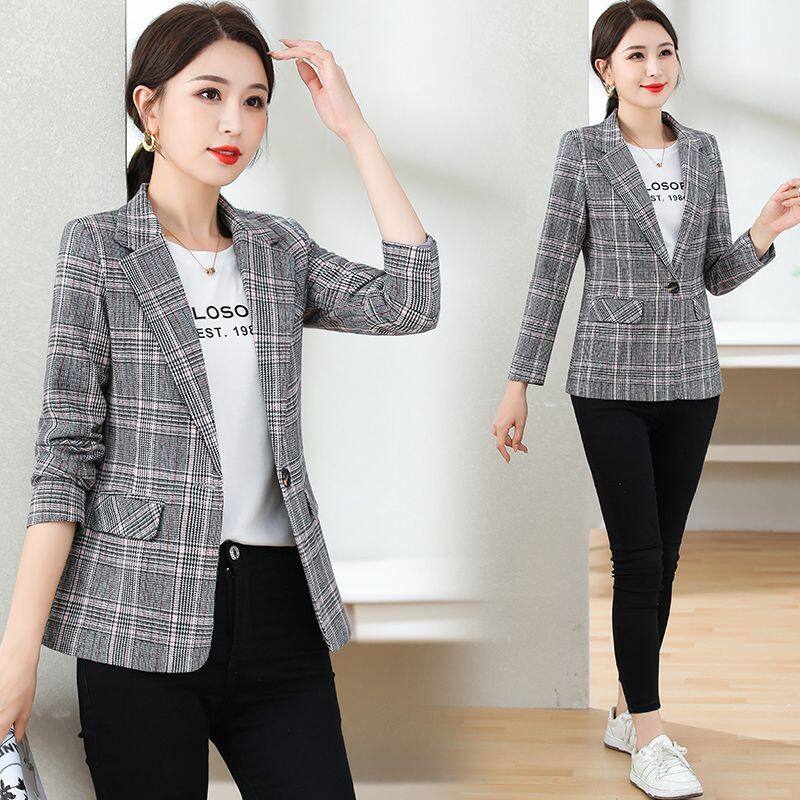 women's plaid suit jacket