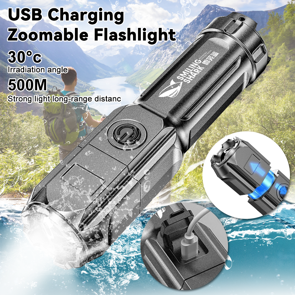 SeasBoat Đèn Thu Phóng Chính Hãng Đèn Pin Tập Trung Ánh Sáng Mạnh ABS Đèn Pin Chiến Thuật Siêu Sáng T6 Kèm Đèn Thu Phóng USB Sạc Được Đèn Pin Cắm Trại Ngoài Trời Đa Năng