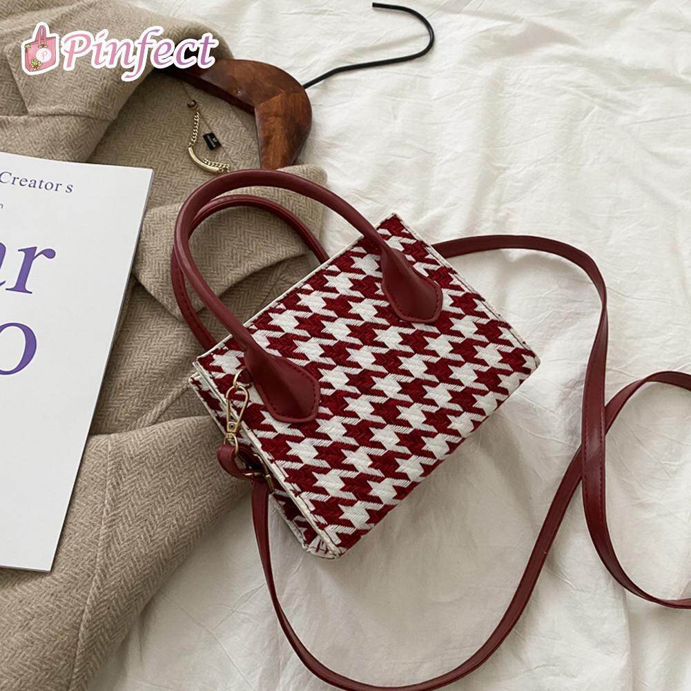 [Pinfect] Túi Xách Đeo Chéo Kẻ Sọc Houndstooth Cổ Điển Túi Tote Túi Đeo Vai Nữ Ví Da PU Đơn Giản Túi Đeo Chéo Du Lịch Cầm Tay Cho Nữ