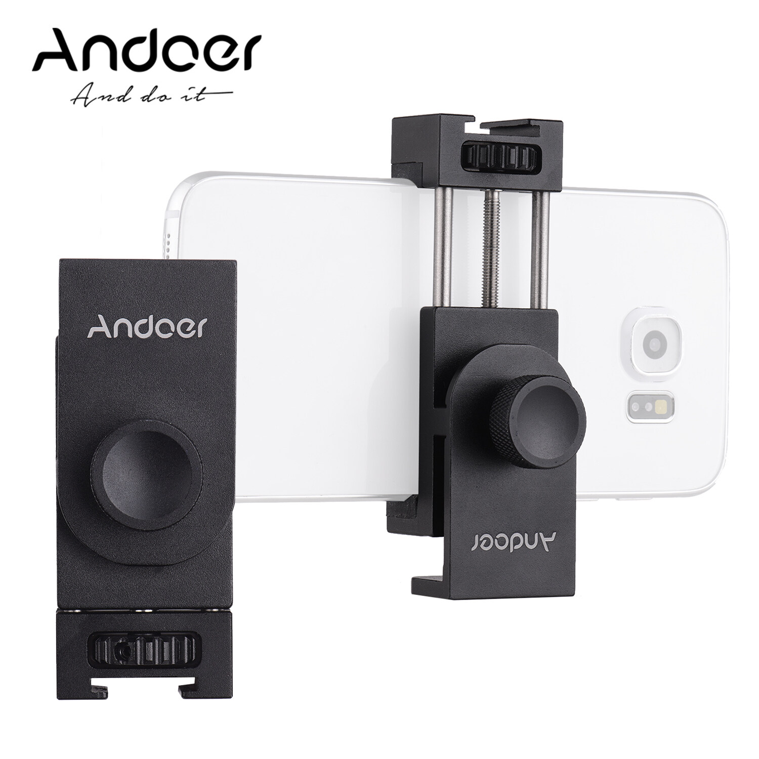 Andoer All Metal Phone Holder Tripod Mount Adapter with Cold Shoe Mounting