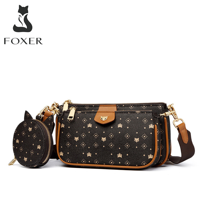 FOXER Crossbody Túi & Ví Set PVC Da Nhân Tạo Phụ Nữ 3 PCS Nhỏ Túi Messenger Ly Hợp Ví với Dây Kéo Đồng Xu Phụ Nữ Thời Trang Crossbody Satchels với Vai Có Thể Điều Chỉnh Dây Đeo