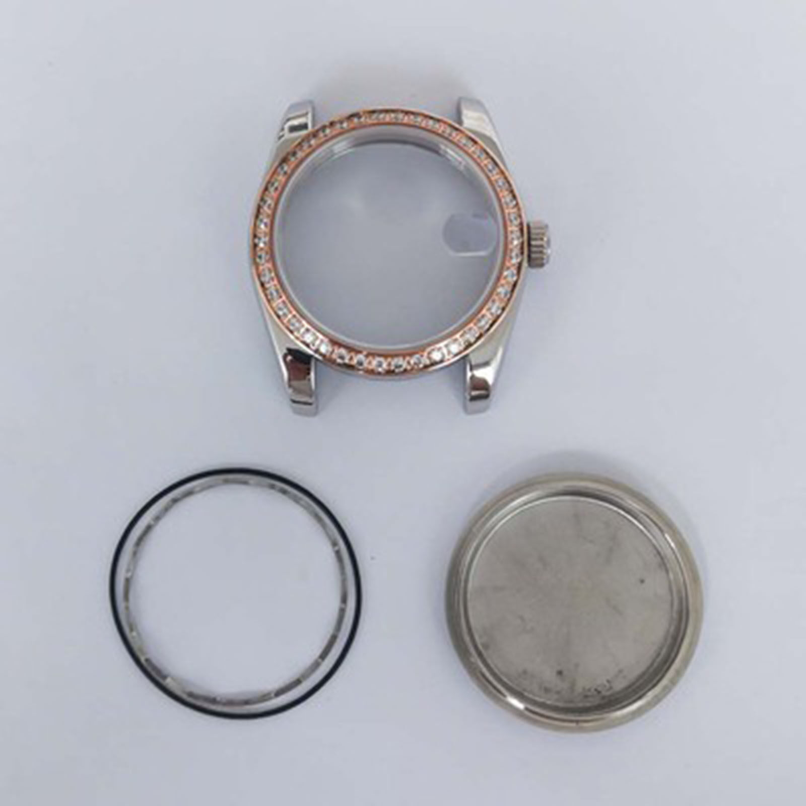36mm Steel Watch Case With Paved Back And Sapphire Glass For Nh35/36 Movement