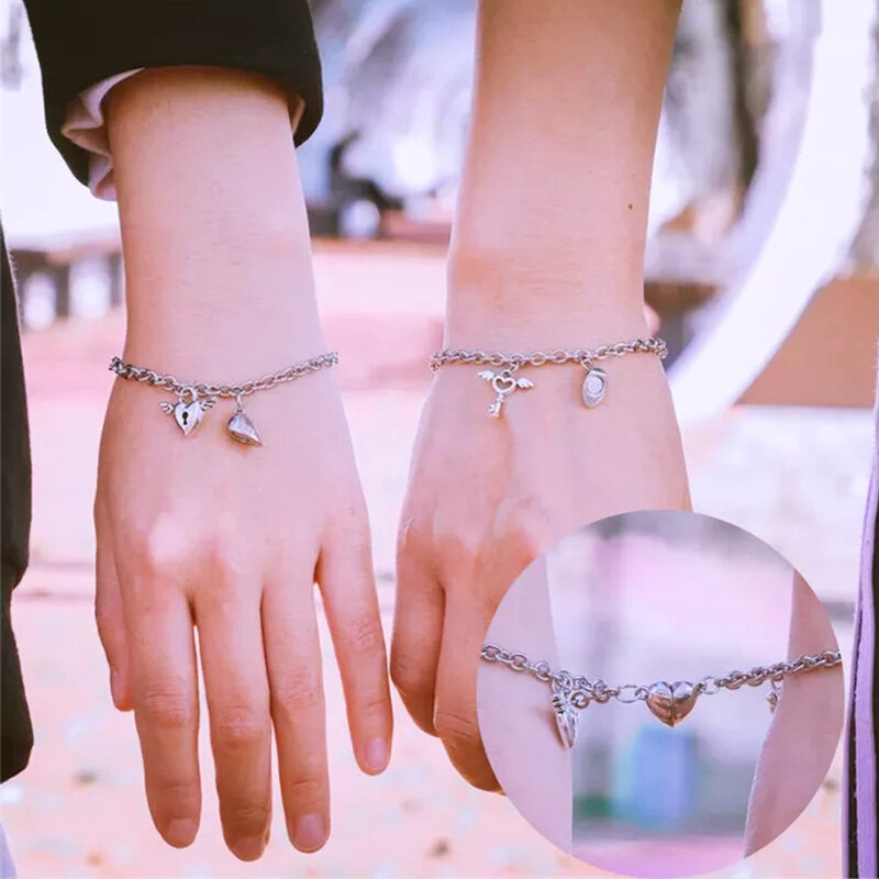 2 Chiếc Vòng Tay Nam Châm Hình Trái Tim Cho Người Yêu Vòng Tay Đôi, Đôi Cánh Thiên Thần Bằng Thép Không Gỉ Charm Vòng Tay Hình Trái Tim Cho Phụ Nữ, Quà Tặng Nam Giới, Trang Sức Cho Bạn Bè