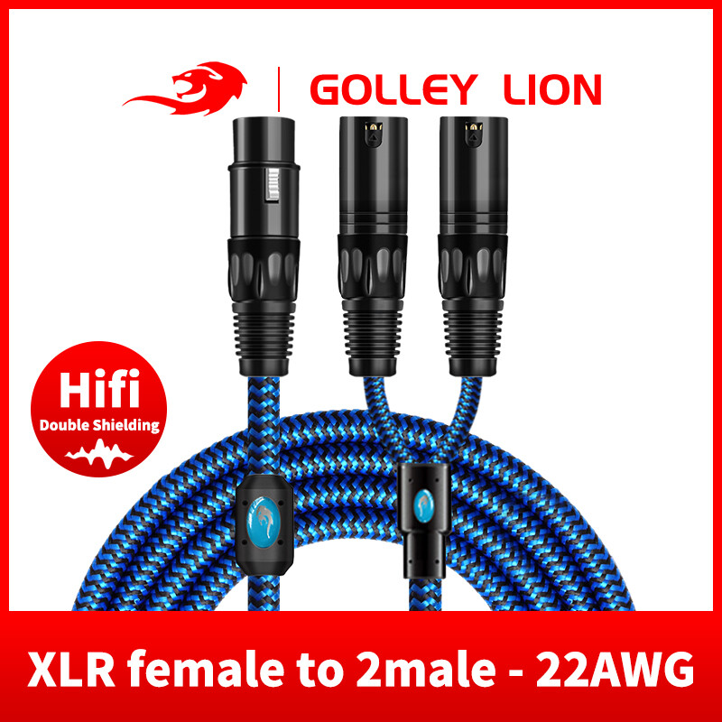 GOLLEY LION 3 Pin 1 XLR Female to 2 XLR Male Audio Cable Black Y Shape Audio Splitter Adaptor Cable Cord Wire for Karaoke Microphone ราคา 428 บาท*ส่งฟรี
