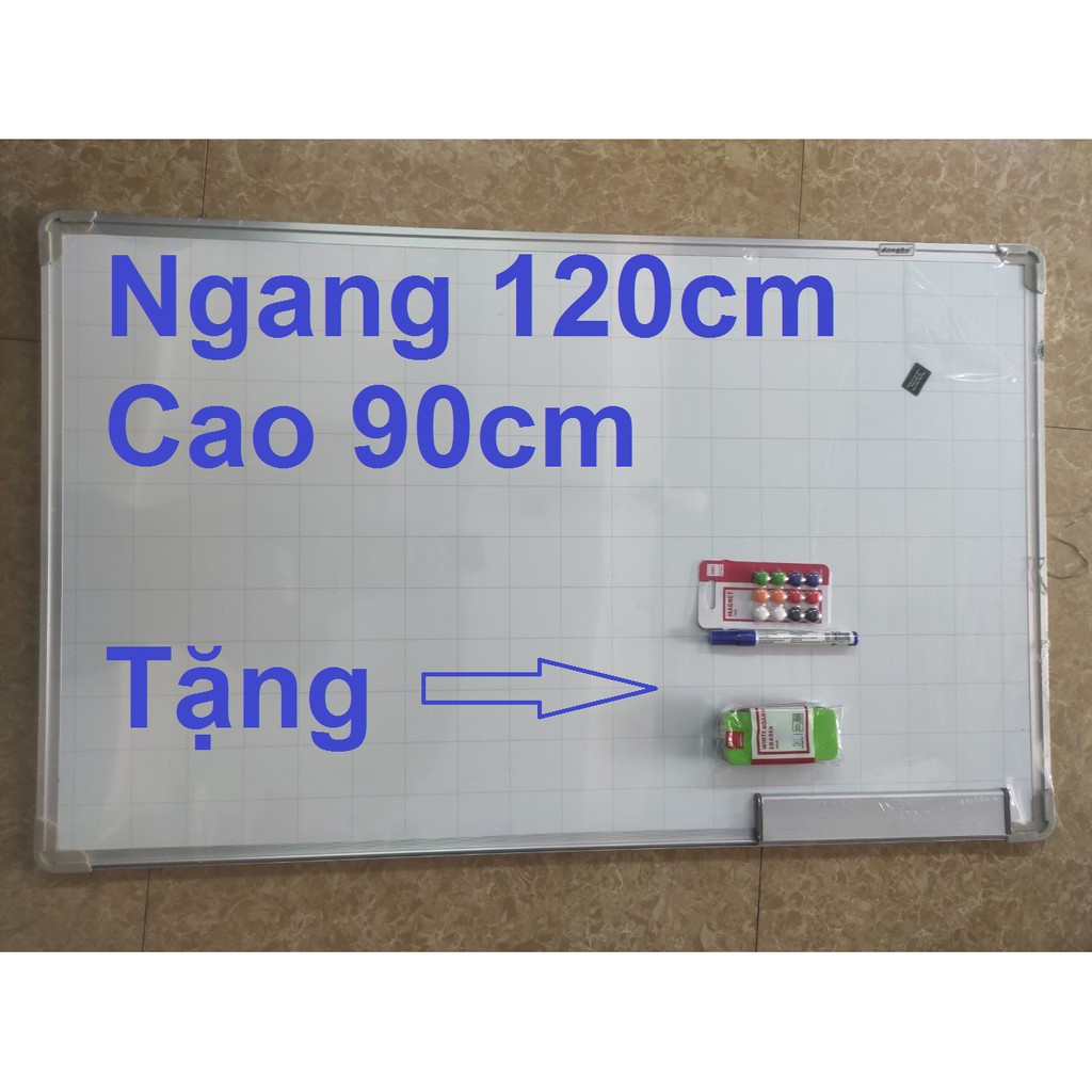 Bảng từ trắng viết bút lông kích thước 90 x 120 tặng bút + nam châm + lau bảng