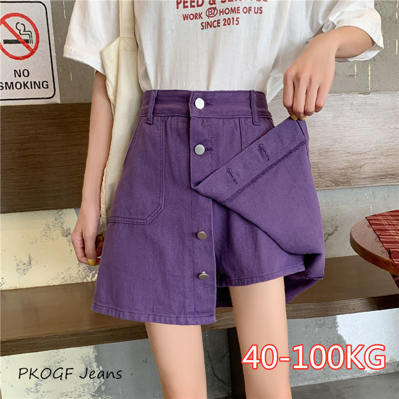 Cỡ Lỡn Mới Váy Denim Thời Trang Nữ Giản Dị Oversize Ladies Quần Soóc Bò Ôm Vừa Thời Trang A-line Jeans Váy Kích Thước Lớn Quần Short (40-100KG)