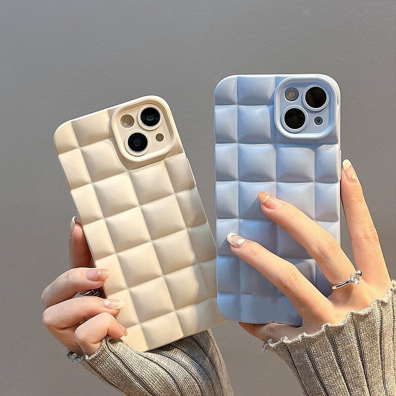 Casing For iPhone 13 12 11 Pro Max X XR Xs Max 8 7 6 6s Plus SE 2020 Simple Three-Dimensional Lattice Phone Case Clear TPU Soft Protective Cover