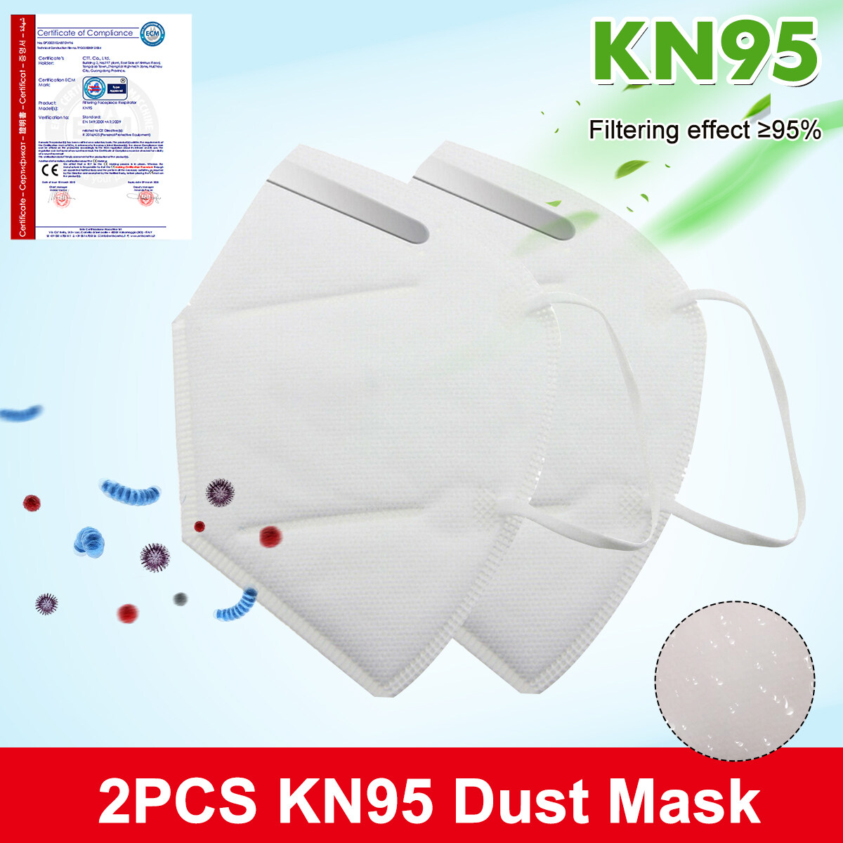 Generic 2PCS KN95 Disposable Dust Masks Fourlayer Filtration Face