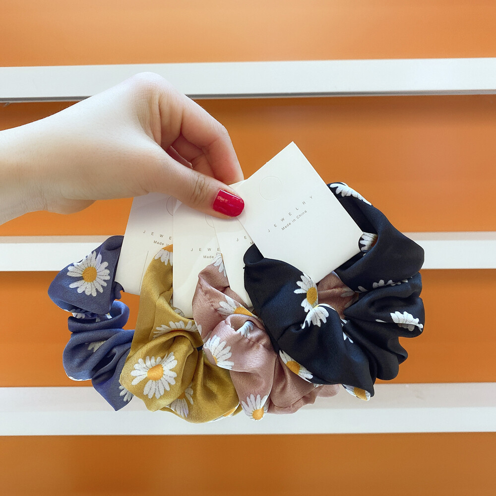 4 cái/bộ thời trang hoa cúc satin dây thun co giãn tóc scrunchie nữ phụ nữ dây buộc tóc dây buộc tóc buộc tóc đuôi ngựa mùa hè hàn quốc phụ kiện tóc