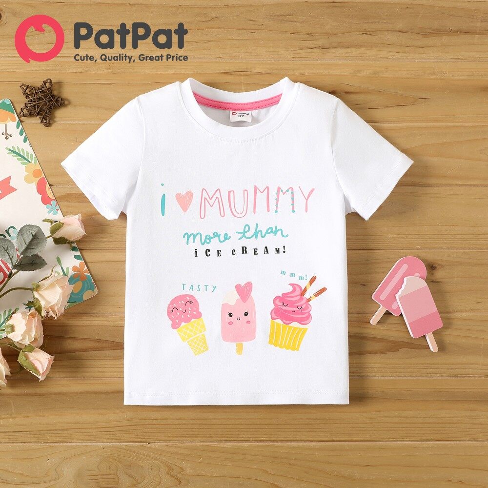 PatPat Toddler Girl Letter Ice Cream Print Short-sleeve Cotton Tee