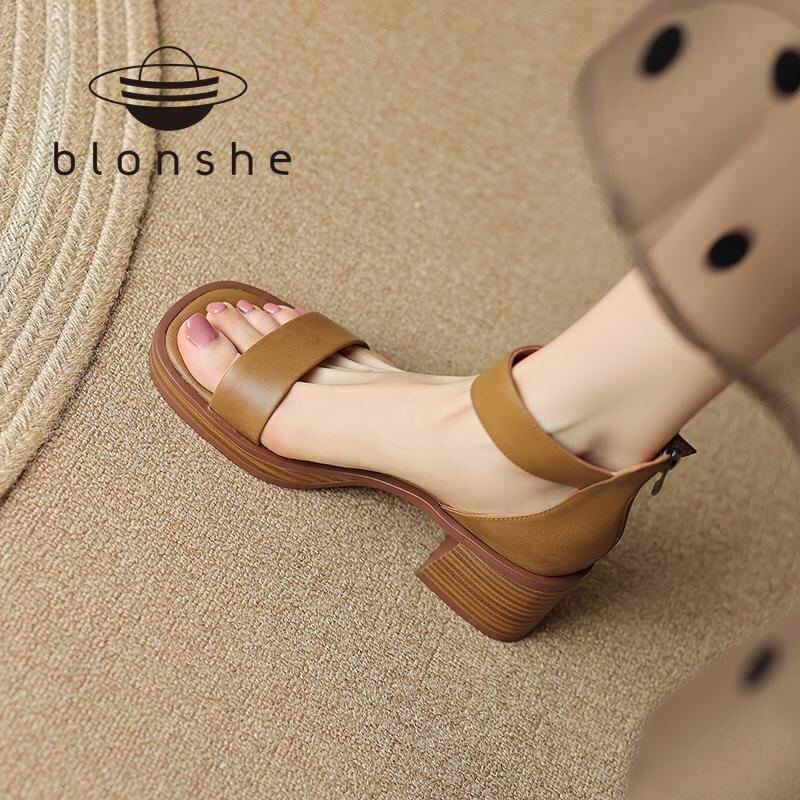 Blonshe Ankle Strap Heels Sandals For Women Fasion Korean Shoes For Women Mid Heels Sandals For Women Shoes For Women On 052914