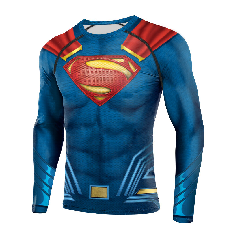 Mens Superman Long Sleeve T Shirt Top Silver Print Comic Hero S M L XL