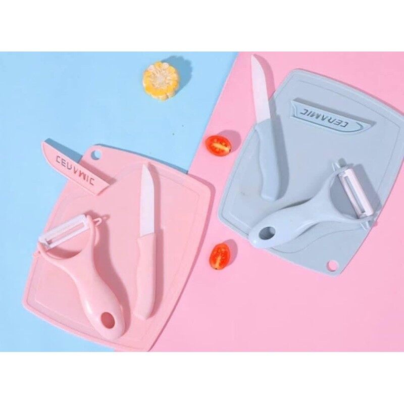 Set dao thớt nạo củ quả sứ komeki nhật bản - 3 món thớt, dao, nạo-hồng-