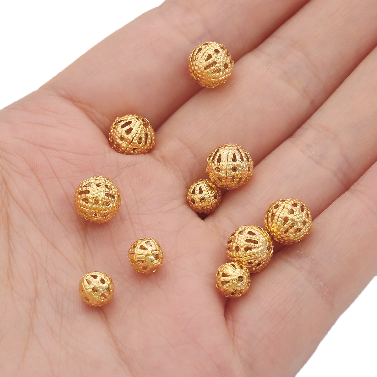 10 hạt bi hoa đồng 6mm/8mm hạt rỗng mạ vàng 18k để làm trang sức tự làm vòng cổ vòng tay thủ công