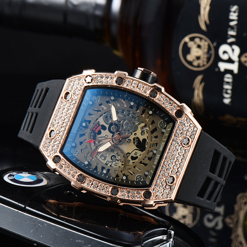 Đồng Hồ Nam 2025 Mẫu Mới Hình Thùng Rượu Hợp Thời Trang Phụ Kiện Đồng Hồ Thạch Anh Đồng Hồ Richard Thạch Anh Nạm Kim Cương