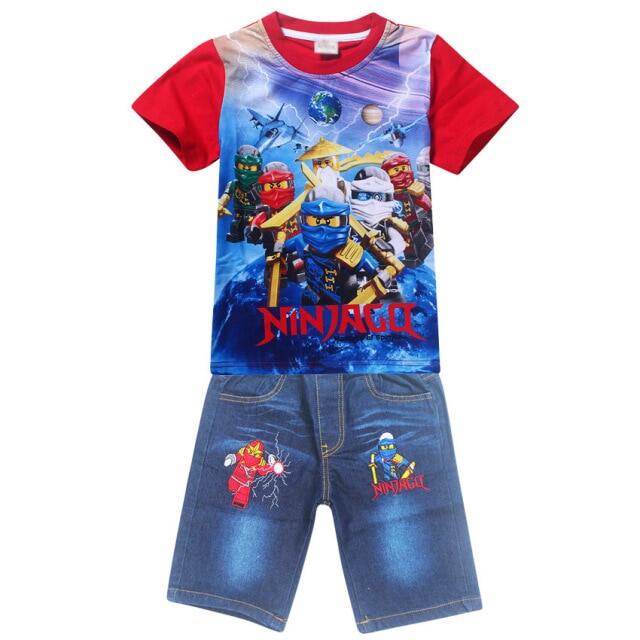 4-9Years เก่า Ninjago เด็กชุดเสื้อผ้าสำหรับหน้าร้อนผ้าฝ้ายท็อปส์ซูเด็กชายเสื้อและกางเกงยีนส์เสื้อผ้าชุด