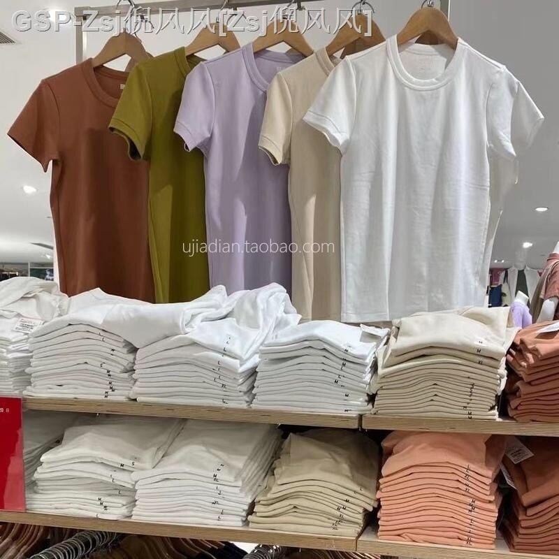 Mới ﹊☬✿ Hàng Rào Nữ Uniqlo U Home Phòng Thử Đồ Cổ Tròn Áo Phông Ngắn Tay Màu Trơn Sản Phẩm Áo Không Có Lớp Lót Mùa Hè Mới 2023 Mm Đầm Rộng