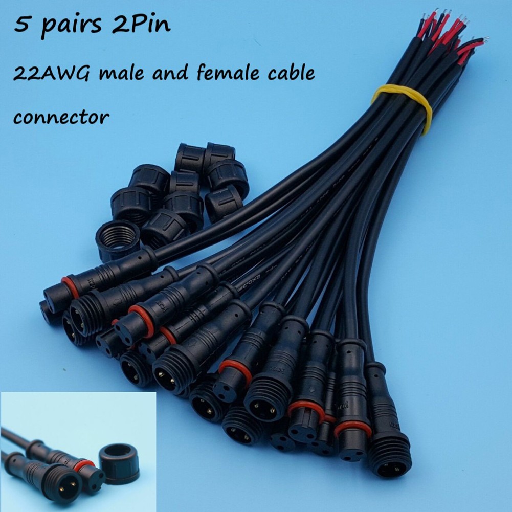 Toolstar 5 cặp đầu nối cáp đực và cái led dây 22awg 2/3 chân chống nước ip65