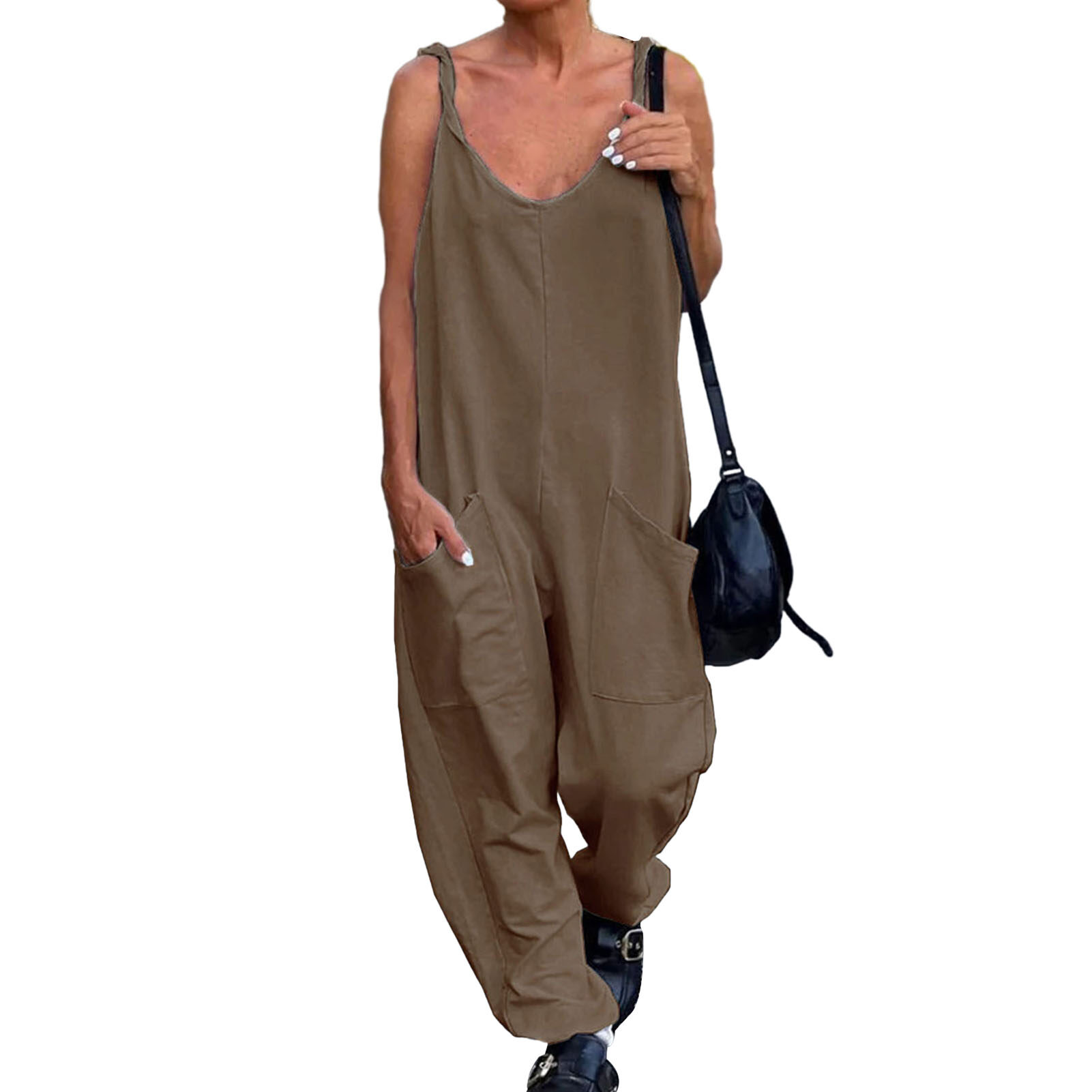 Đối tác tốt Jumpsuit không tay nữ sành điệu với thời trang dạo phố túi lớn hợp thời trang cho tín đồ thời trang