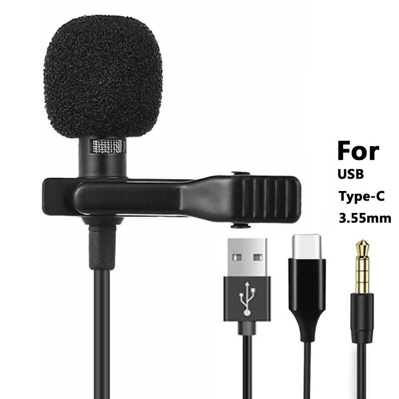 Micro mini lavalier cầm tay 1.5m micro điện dung kẹp micro cài ve áo usb có dây 3.5mm micro type-c cho điện thoại cho mac máy tính xách tay pc