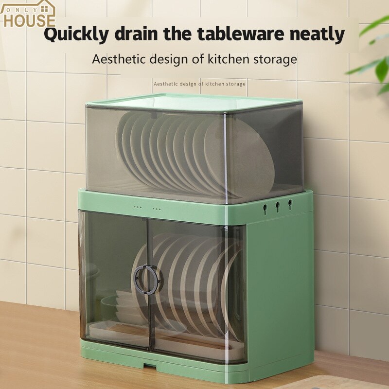 Lebi tủ đựng đĩa thoát nước bằng nhựa mới, tủ hai lớp chống bụi và dầu đơn giản nhà bếp bộ đồ ăn lưu trữ tủ tủ chén