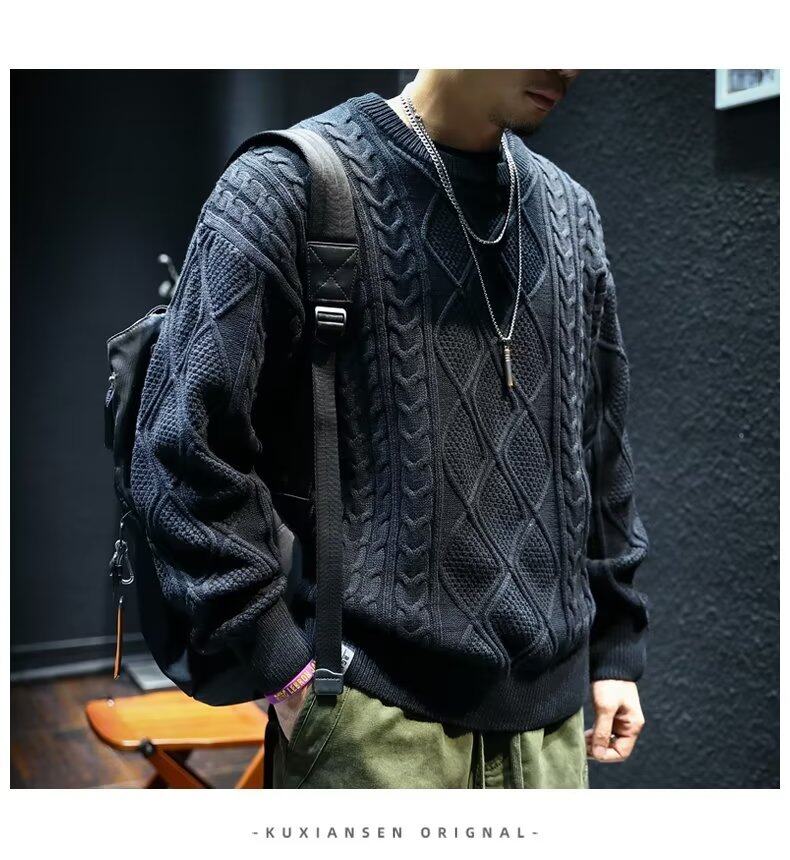 (M-3XL) Sweater sweater, men's Korean style trendy loose, winter in Japanese lazy sweater jacket358_voghion.com