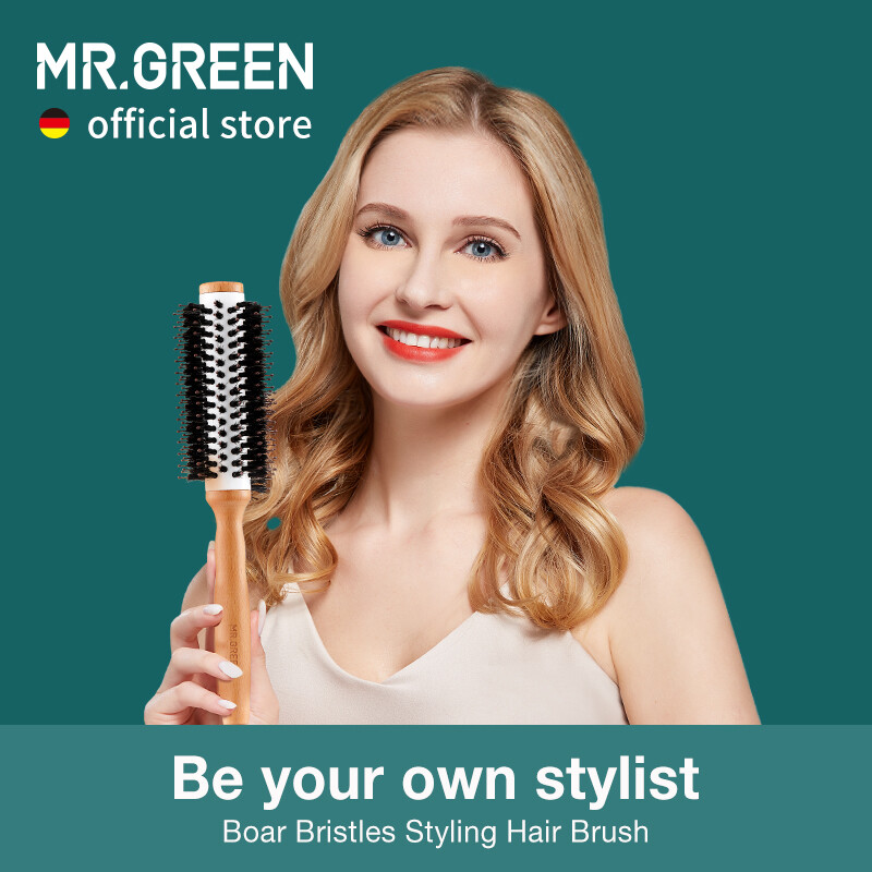 Mr. lược chải lông heo rừng xanh lược uốn xoăn tạo kiểu tròn lược gỡ rối bằng gỗ tự nhiên cho tóc xoăn dài hoặc bất kỳ loại nào