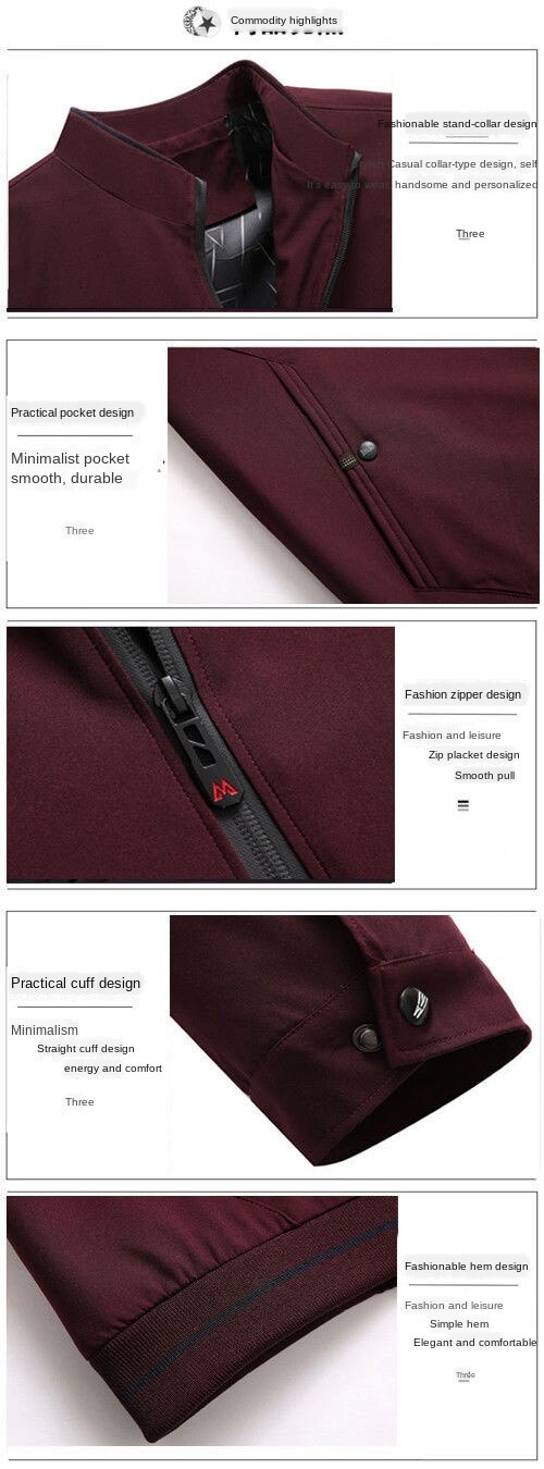 American Apple] Jacket men's lapel middle-aged and elderly spring and autumn thin jacket winter plus velvet leisure plus size dad outfit