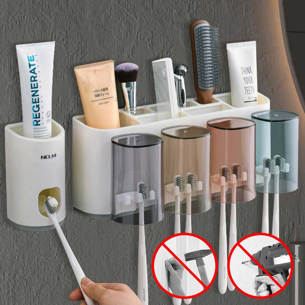 4 cái bàn chải đánh răng gắn tường chủ hộp đựng kem đánh răng với dung tích lớn hộp giá lưu trữ & cốc nhựa phòng tắm essories