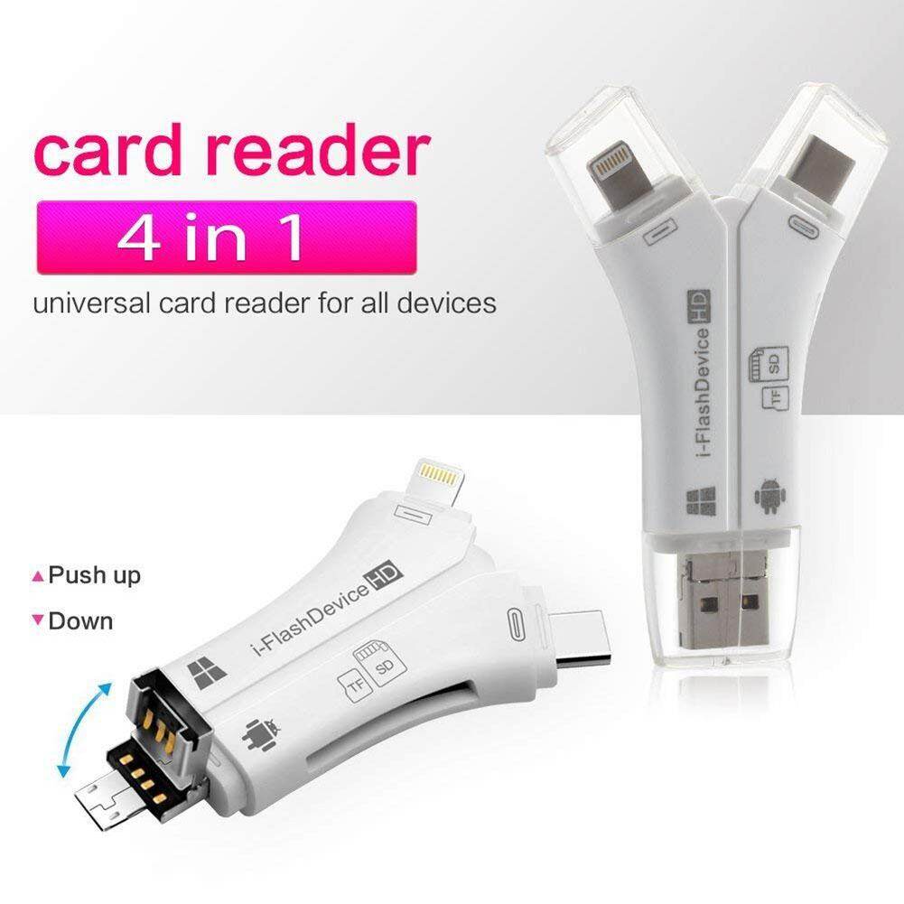 Đầu đọc thẻ, đầu đọc thẻ sd 4 trong 1 iphone/micro usb/usb type-c/usb dành cho iphone ipad mac & android, sd & micro sd, pc