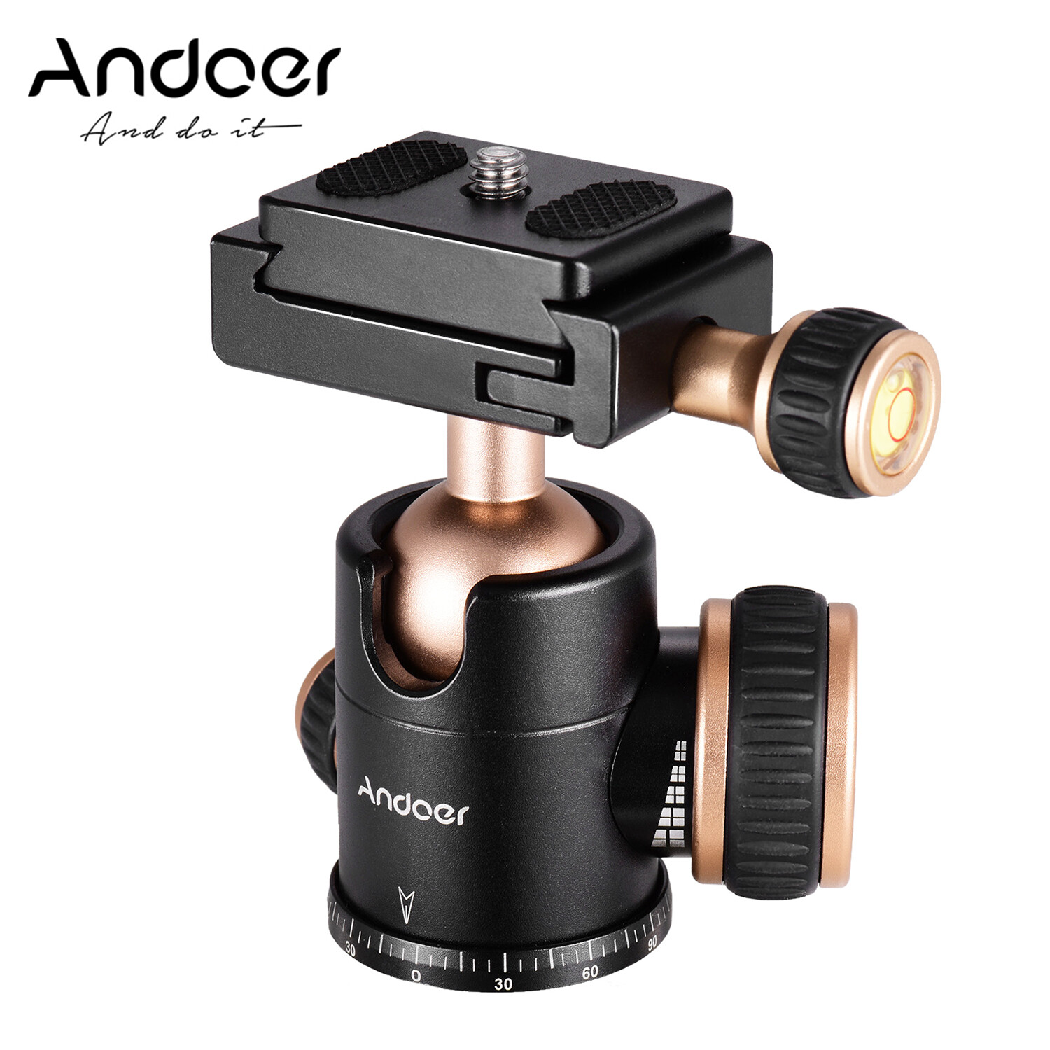 Andoer Chân Máy Toàn Cảnh Q30 CNC Đầu Bi Vật Liệu Hợp Kim Nhôm Tối Đa Tải 5KG Xoay 360 Độ Với Vít 1/4 Inch Tấm Tháo Nhanh Lỗ Vít 3/8 Inch Cho Máy Ảnh Điện Thoại Thông Minh Giá Ba Chân Để Bàn