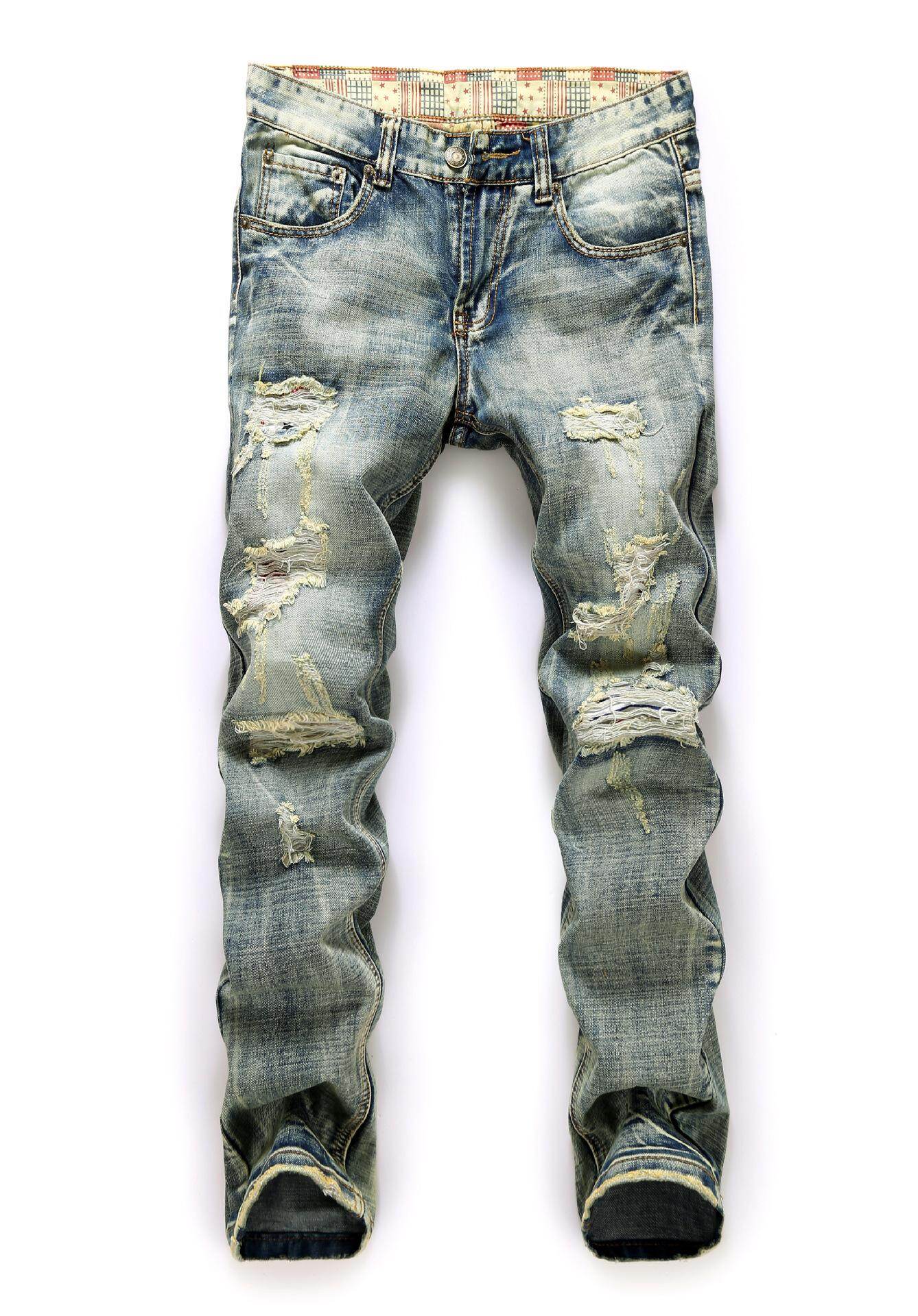 กางเกงยีนส์ผู้ชาย Ripped ยืดทำลาย Hip กระโดดยีนส์ Homme ออกแบบแฟขั่นผู้ชาย Jean กางเกงยีนส์เนื้อบางสำหรับกางเกงชาย