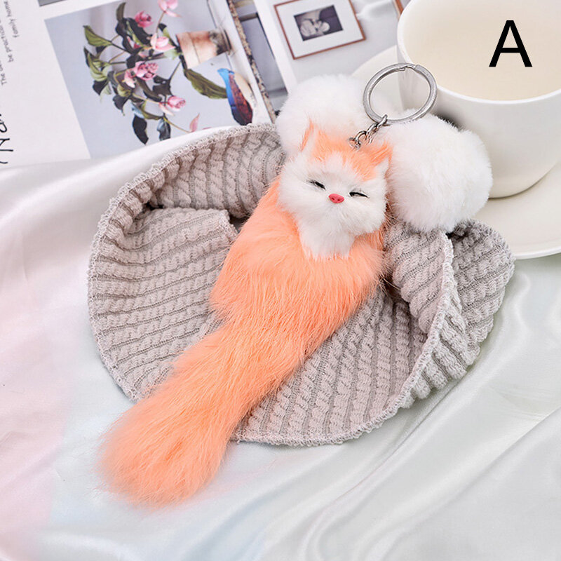 Chunren 1 chiếc móc chìa khóa móc chìa khóa hình cáo nhỏ móc chìa khóa túi vải nhung lông bóng lông thỏ giả móc chìa khóa dễ thương