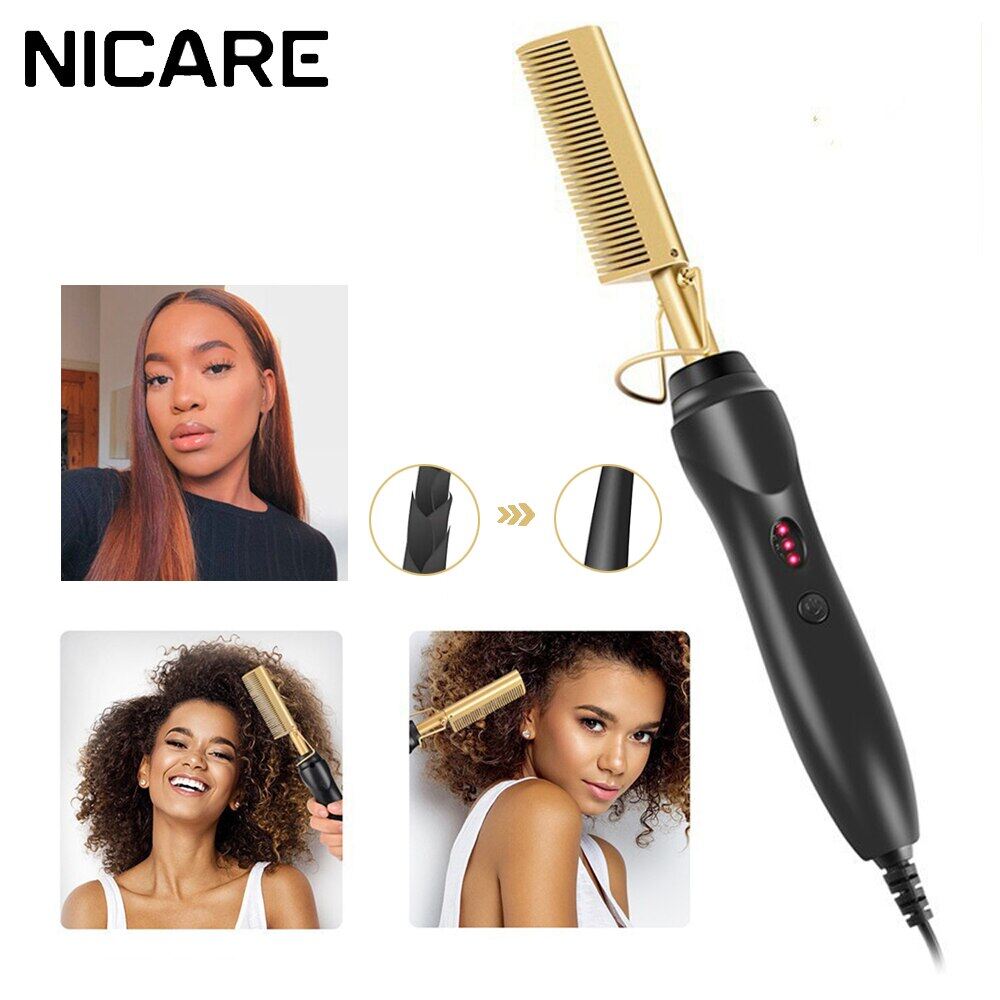 Nicare 2 trong 1 lược chải nhiệt máy ép tóc cho tóc giả lược làm thẳng điện máy duỗi máy duỗi máy uốn tóc dụng cụ tạo kiểu