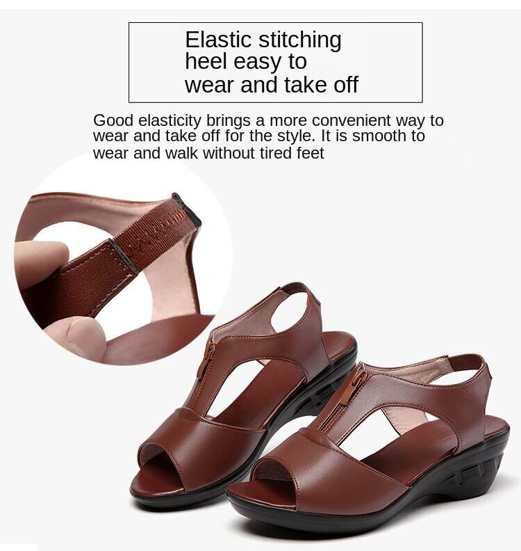 Mother shoes middle-aged and elderly sandals women's flat bottom 2021 new summer fish mouth high heels wedge heel women's sandals