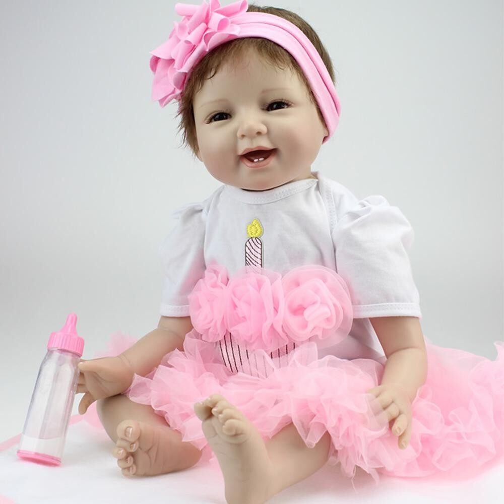 Reborn Bayi Doll Perempuan Tubuh Silikon Mata Terbuka Tersenyum Boneka Bayi dengan Pakaian 22 Inci 55 Cm Lifelike Lucu Hadiah mainan-Internasional