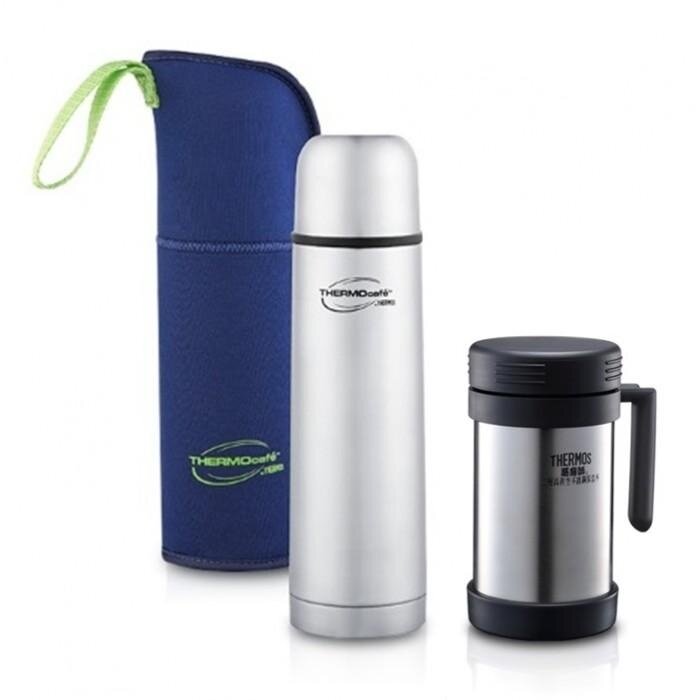 Thermos - ThermoCafe Basic Living 1.0L Flask W/Pouch + 500ml Outdoor Mug (Black) (Neutral)