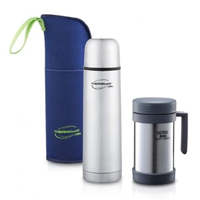Thermos - ThermoCafe Basic Living 1.0L Flask W/Pouch + 500ml Outdoor Mug (Grey) (Neutral)
