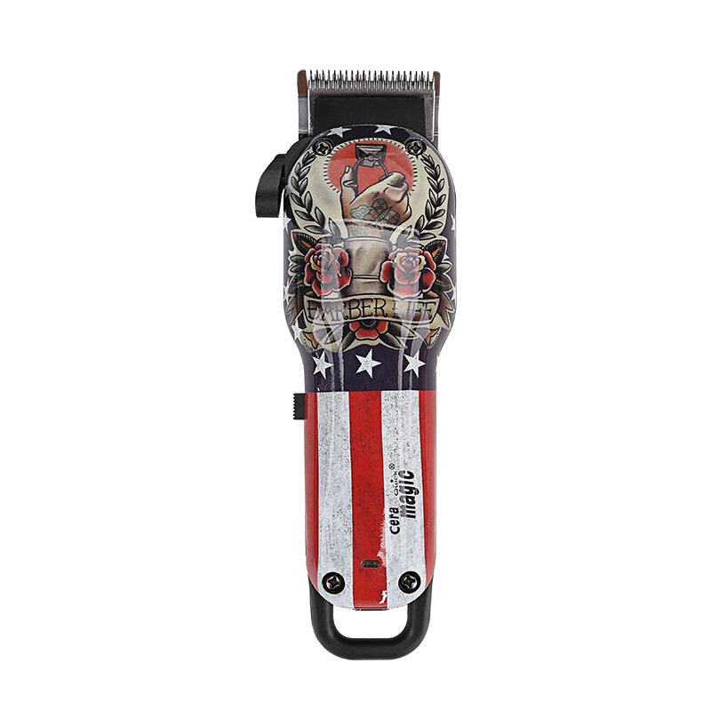 Mens haircut USB electric hair clippers engraving scissor retro oil