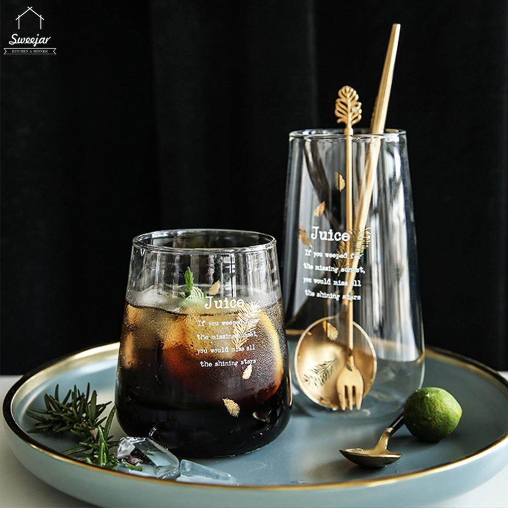 Sweetjar Cốc Thủy Tinh Chịu Nhiệt Chữ Vàng Cốc Đựng Nước Trái Cây Cốc Sữa Thích Hợp Cho Quà Tặng Đồ Uống Thủy Tinh Cho Bữa Tối Cà Phê 1PC