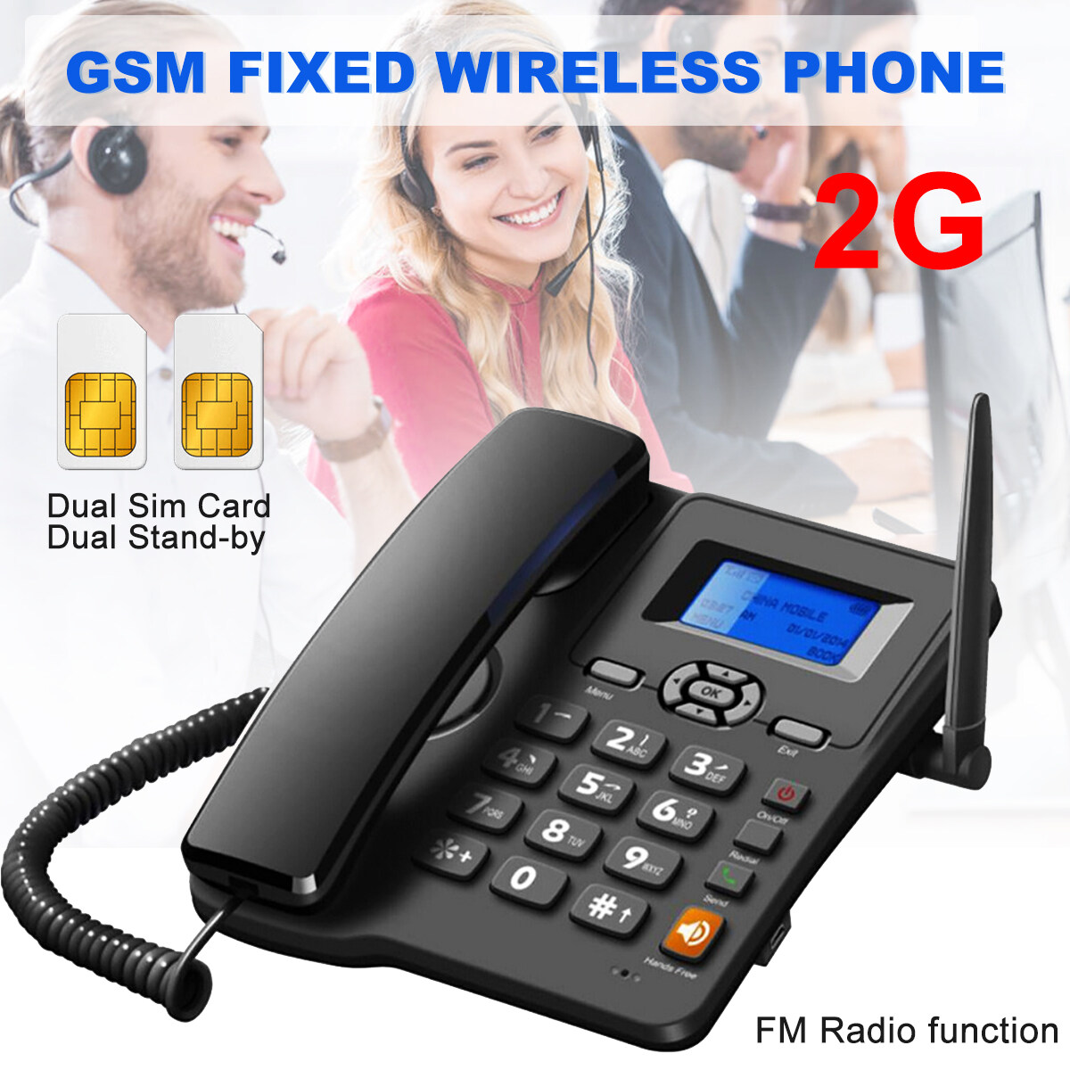 GSM Fixedพื้นฐานโทรศัพท์ไร้สายTES 6588 Dual Simไร้สายคงที่-Line 2GหลายภาษาSingle Card/Dual Card Optional