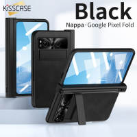 【With Pen】KISSCASE Suitable For Google Pixel Fold Case Pixel Fold Hidden Bracket Pen Slot Hinge Case Plain Leather Folding Invisible Flip Side Holder Stand Kickstand Hinge Case Anti-Fall Hinge All-Inclusive Mobile Phone Protection Back Cover