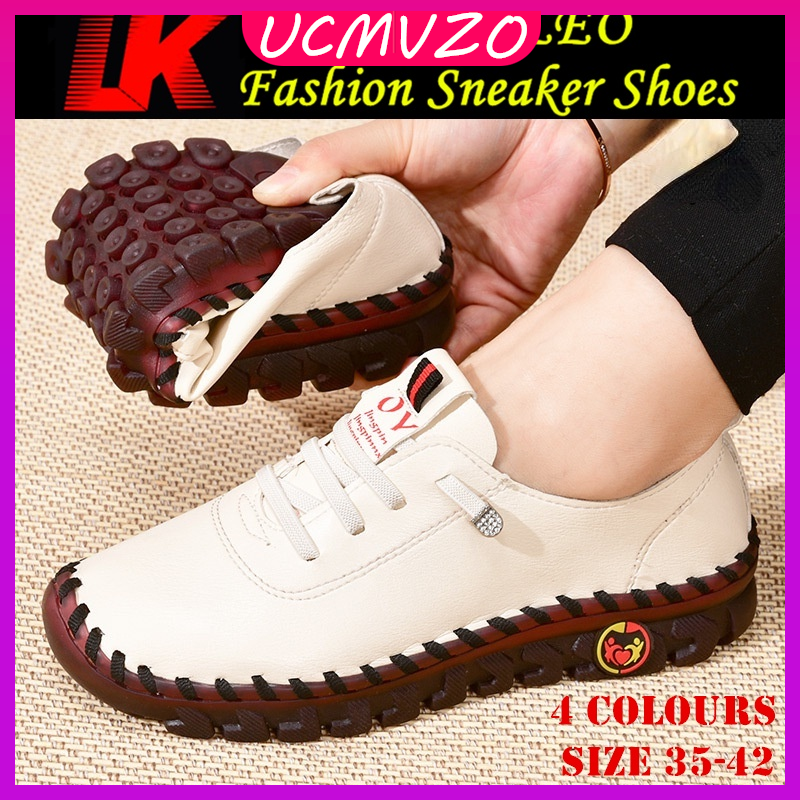 Ready Stock UCMVZO Kasut Raya Perempuan Women's Leather Shoes Kasut Wanita Casual Shoes Sneakers Kasut Kulit Perempuan Flexible Sole Normal Comfort Large Ladies Size 35-41 Kasut Sukan ราคา 547 บาท*ส่งฟรี
