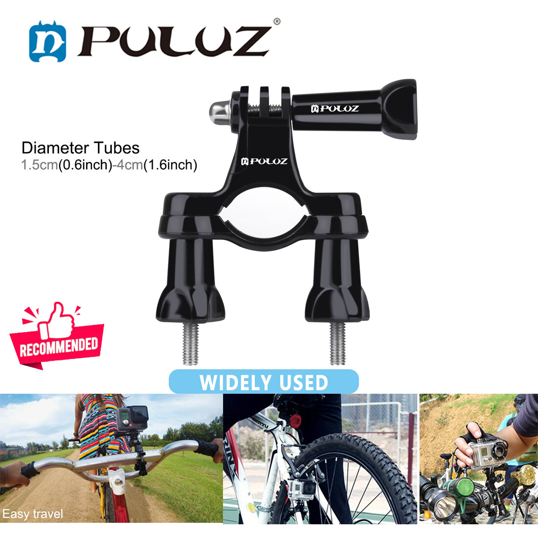 PULUZ Giá Gắn Tay Lái Xe Máy Thông Dụng Có Ốc Vít Cho Gopro HERO10 GoPro9 NEW HERO 8 7 HERO6 5 4 Phiên Feiyu Máy Ảnh Bỏ Túi