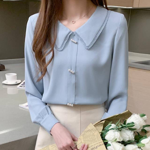 Áo cổ búp bê nữ, áo cánh voan nữ dài tay