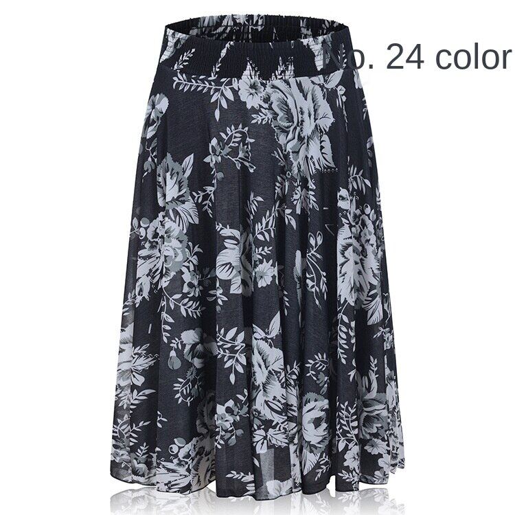 Middle-aged and elderly dancing dress women's summer skirt mid-length Mother's Ice Silk pleated skirt square dance skirt for the elderly