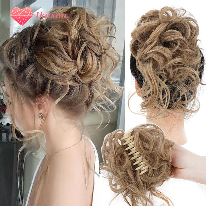 Kẹp tóc tổng hợp ngắn xoăn lộn xộn 4 màu kẹp búi tóc giả búi tóc búi tóc giả búi tóc giả búi tóc cho nữ phụ kiện tóc búi tóc donut tổng hợp