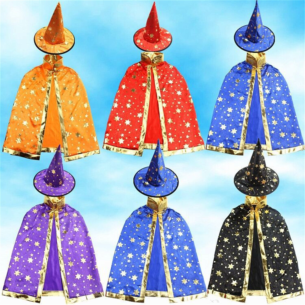 Spooky Halloween Attire Halloween Dress-up Accessories Halloween Cape With Hat Halloween Costume For Kids Star Pattern Costume