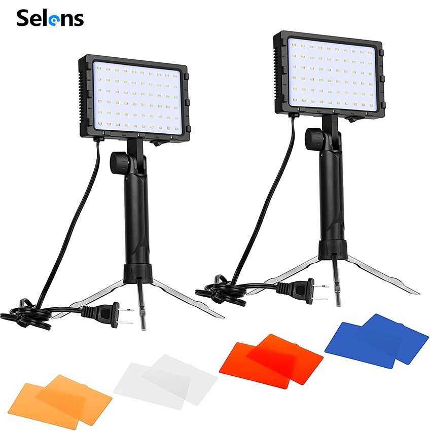 Selens 2 Chiếc Bộ Đèn LED Studio Chụp Ảnh Tiện Dụng Để Bàn Đèn Chụp Ảnh Video Studio Có Bộ Lọc Màu