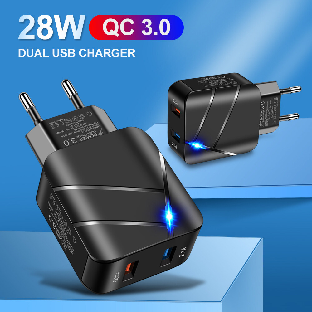 ที่ชาร์จความเร็วสูง28W QC3.0 + 2.1AทนทานCompactเครื่องชาร์จUSBสำหรับiPhone 12/12 Mini/12 Pro/12 Pro Max/Galaxy/Pixel 4/3/iPad Pro/AirPods Pro